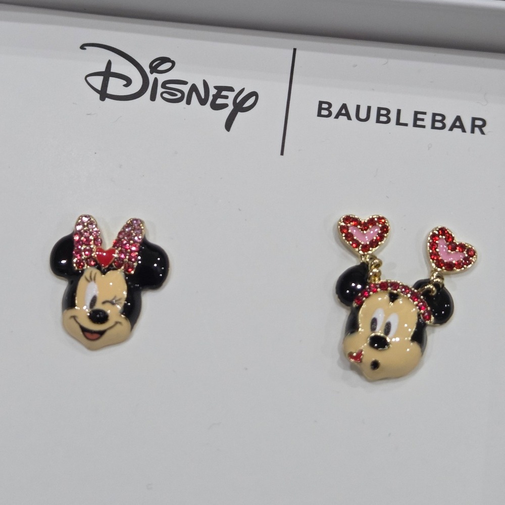 Disney Baublebar Mickey Minnie Valentine Mismatched Icon Head Stud Earrings New‎